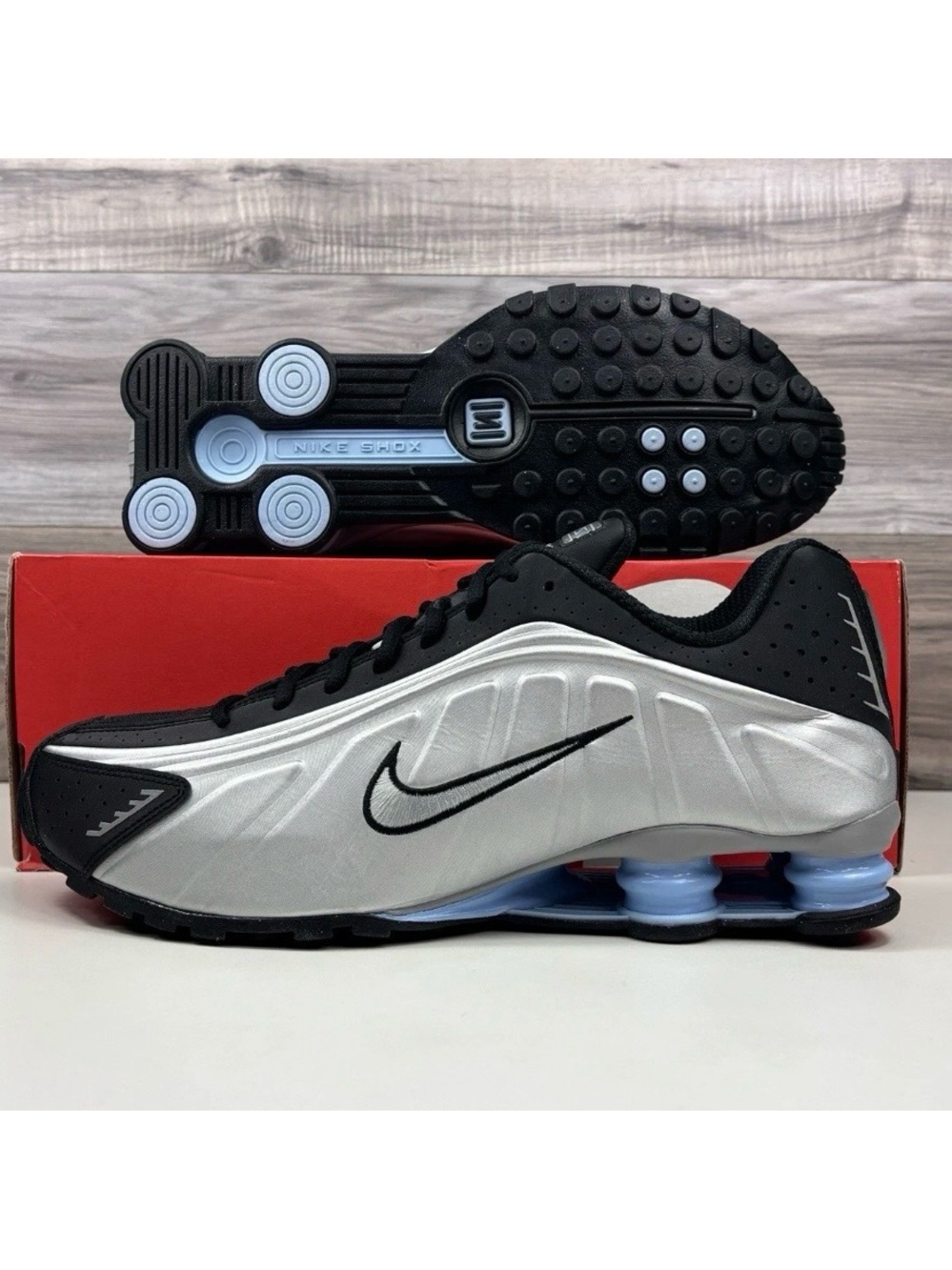 Nike Shox Sneakers in Silver, Black & Light Blue